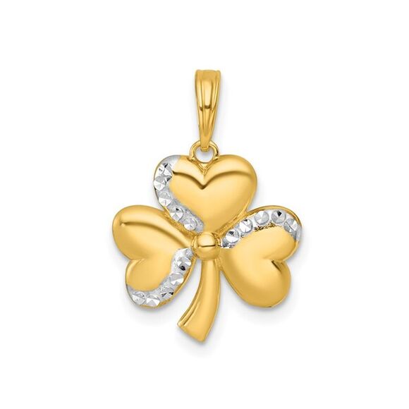 14K Yellow Gold Polished 3-Leaf Clover Heart Charm Pendant (NO Chain)